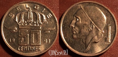 Бельгия 50 сантимов 1993 года, KM# 149, 060-015b
