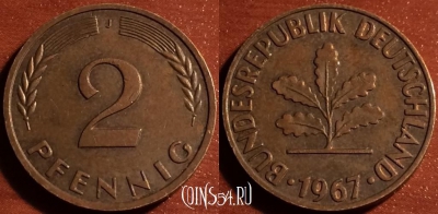 Германия ФРГ 2 пфеннига 1967 года, KM# 106, 58-197