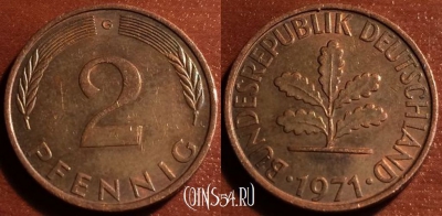 Германия ФРГ 2 пфеннига 1971 года, KM# 106a, 49-140