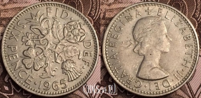 Великобритания 6 пенсов 1965 года, KM# 903, 063-034a