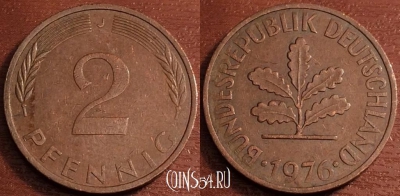 Германия ФРГ 2 пфеннига 1976 года J, KM# 106a, 69-018a