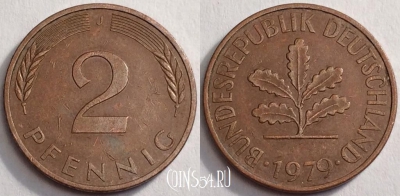 Германия 2 пфеннига 1979 года J, KM# 106a, 069-018b