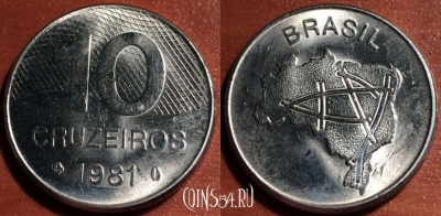 Бразилия 10 крузейро 1981 года, KM# 592.1, 49-068
