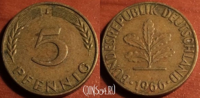 Германия ФРГ 5 пфеннигов 1966 года, KM# 107, 48-071