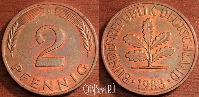 Германия ФРГ 2 пфеннига 1983 года, KM# 106a, 69-023a