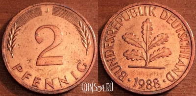Германия ФРГ 2 пфеннига 1988 года, KM# 106a, 69-025a
