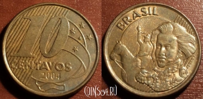 Бразилия 10 сентаво 2004 года, KM# 649.2, 56-068