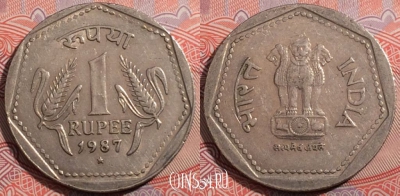Индия 1 рупия 1987 года, KM# 79.1, 178-077