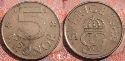 Швеция 5 крон 1988 года, KM# 853, 178-085