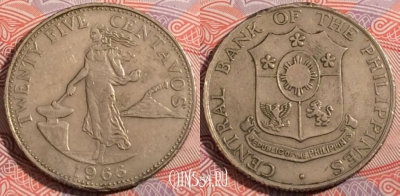 Филиппины 25 сентаво 1966 года, KM 189, 178-134