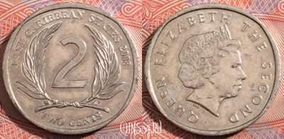 Восточные Карибы 2 цента 2008 года, KM# 35, 178-138
