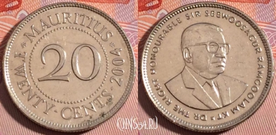 Маврикий 20 центов 2004 года, KM# 53, 180-024
