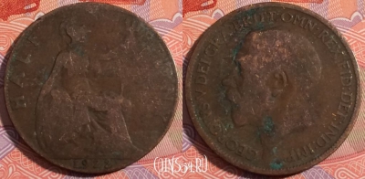 Великобритания 1/2 пенни 1922 года, KM# 809, 180-032