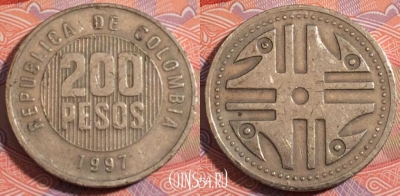 Колумбия 200 песо 1997 года, KM# 287, 180-064