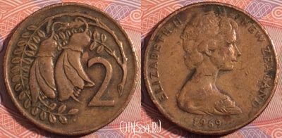 Новая Зеландия 2 цента 1969 года, KM# 32, 180-132