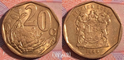 ЮАР 20 центов 1996 года, KM# 162, 180-136