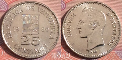 Венесуэла 25 сентимо 1989 года, Y# 50a, 180-138