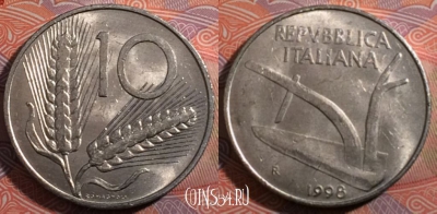 Италия 10 лир 1998 года, KM# 93, 182-020