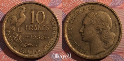Франция 10 франков 1952 года B,KM# 915, 182-056