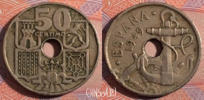 Испания 50 сентимо 1949 года, KM# 777, 182-084