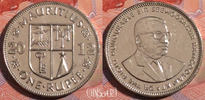 Маврикий 1 рупия 2012 года, KM# 55, 184-007