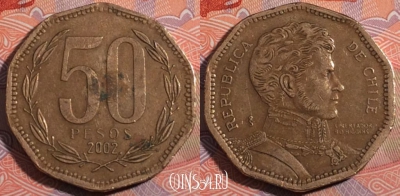 Чили 50 песо 2002 года, KM# 219.2, 184-009