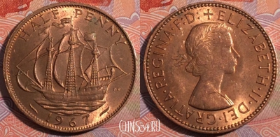 Великобритания 1/2 пенни 1967 года, KM 896, 184-014