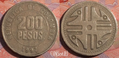 Колумбия 200 песо 1997 года, KM# 287, 184-015