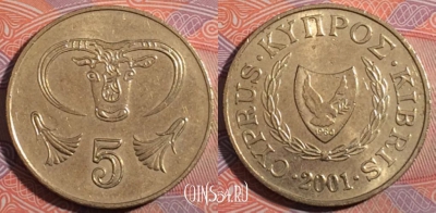 Кипр 5 центов 2001 года, KM 55.3, 184-018