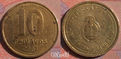 Аргентина 10 сентаво 2007 года, KM# 107a, 184-036