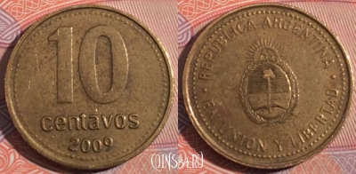 Аргентина 10 сентаво 2009 года, KM# 107a, 184-043