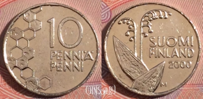 Финляндия 10 пенни 2000 года, KM# 65,