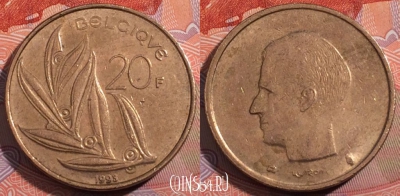 Бельгия 20 франков 1993 года, BELGIQUE, KM# 159, 184-104