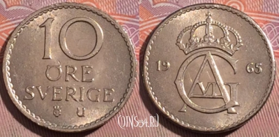 Швеция 10 эре 1965 года, KM# 835, 184-113