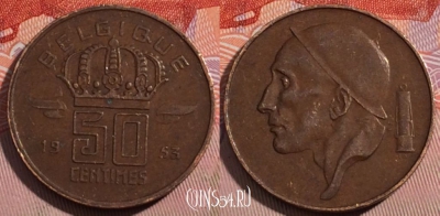 Бельгия 50 сантимов 1953 года, Belgique, KM# 144, 184-130