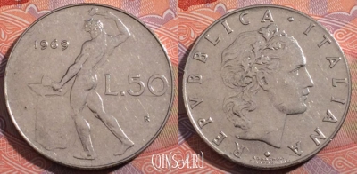 Италия 50 лир 1969 года, KM 95.1, 184-133