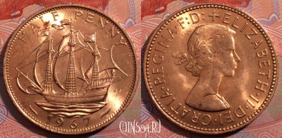 Великобритания 1/2 пенни 1967 года, KM 896, 185-009