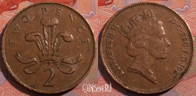 Великобритания 2 пенса 1987 года, KM# 936, 185-024