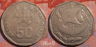 Португалия 50 эскудо 1988 года, KM# 636, 185-036