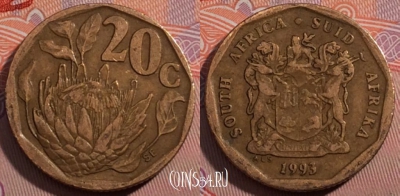 ЮАР 20 центов 1993 года, KM# 136, 185-052