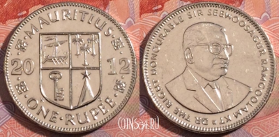 Маврикий 1 рупия 2012 года, KM# 55, 185-072