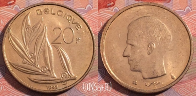 Бельгия 20 франков 1993 года, BELGIQUE, KM# 159, 185-086