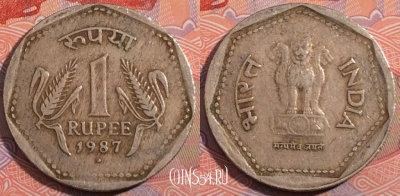 Индия 1 рупия 1987 года, Бомбей, KM# 79.1, 185-115