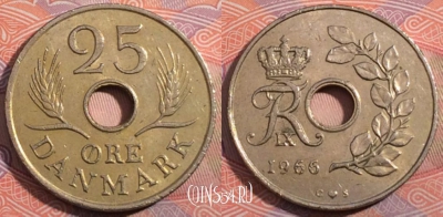 Дания 25 эре 1966 года, KM# 855, 185-135