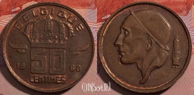 Бельгия 50 сантимов 1980 года, BELGIQUE, KM# 148, 186-022