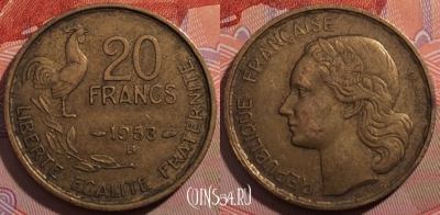 Франция 20 франков 1953 года B, KM# 917, 186-040