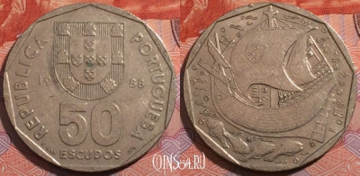 Португалия 50 эскудо 1988 года, KM# 636, 186-054