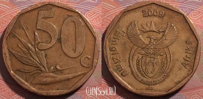 ЮАР 50 центов 2009 года, редкая, KM# 467, 186-061