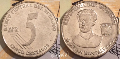 Эквадор 5 сентаво 2000 года, KM# 105, 186-117