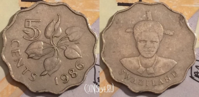 Свазиленд 5 центов 1986 года, KM# 40.1, 186-125